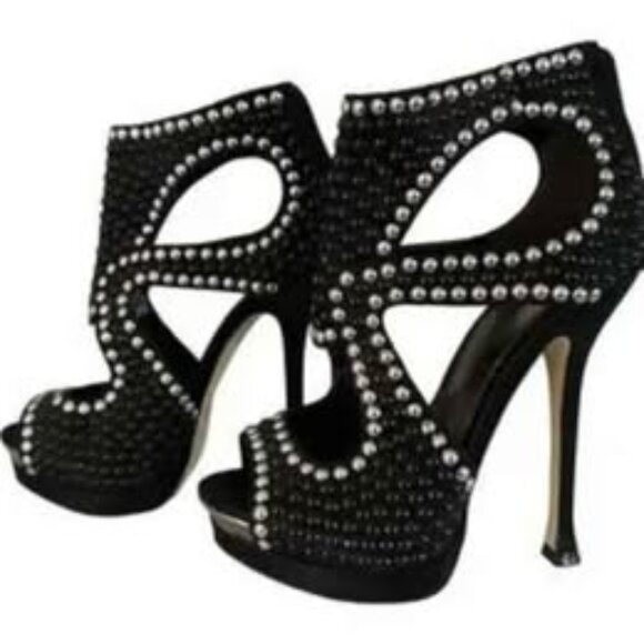 BEBE Cassandra Studded Booties Black/Silver Sz8 - Picture 1 of 5